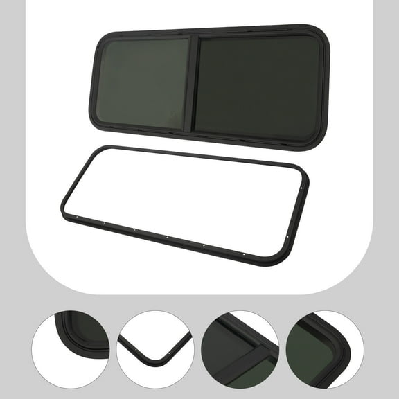 Black RV Window Teardrop 42" W X 22" H Horizontal Sliding Glass Optional Trim