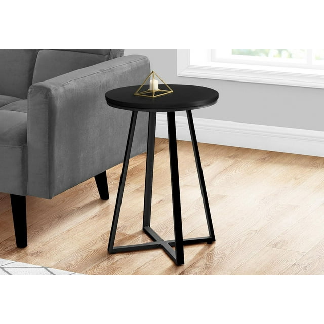 Monarch Specialties Accent Table, Side, Round, End, Nightstand, Lamp, Living Room, Bedroom, Black Laminate, Black Metal, Contemporary, Modern