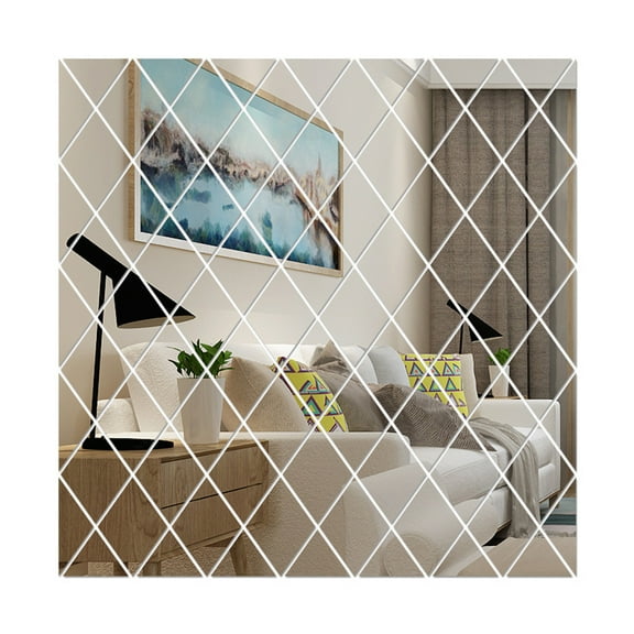 HUONA Wall Stickers Diamond Shape Background Stickers Decorative Mirror Surface Diamond Stickers DIY Rhombus Wall Decals Bedroom Living Room Porch Office Silver S