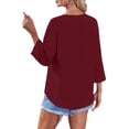thumbnail image 5 of Endives Women's Button Down Shirts 3/4 Length Sleeve Tops V Neck Blouses Loose Fit Summer Outfits, 5 of 6