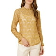 thumbnail image 1 of INSPIRE CHIC Women's Crochet Lace See Through Floral Ruffle Neck Blouse XS Yellow-1, 1 of 7