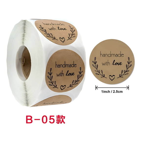CCOCC 2026 New 500Pcs/Roll Handmade with Love Sticker Scrapbooking Customize Hand Made Label Wedding Stickers 2.5Cm/1Inch Diy Bakery Packsge Label Adhesive Sticker for Party Cake