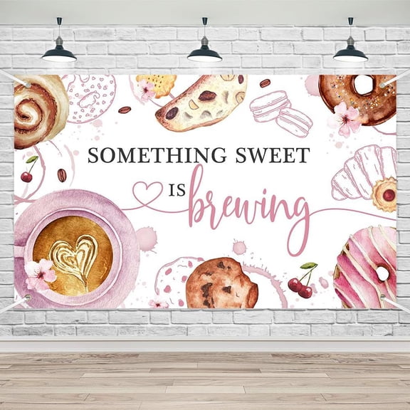5.9x3.6FT Something Sweet is Brewing Backdrop Watercolor Romantic Pink White Desserts Coffee Baby Shower Background Bakery Newborn Shower Birthday Party Decorations Banner Photo Booth Props