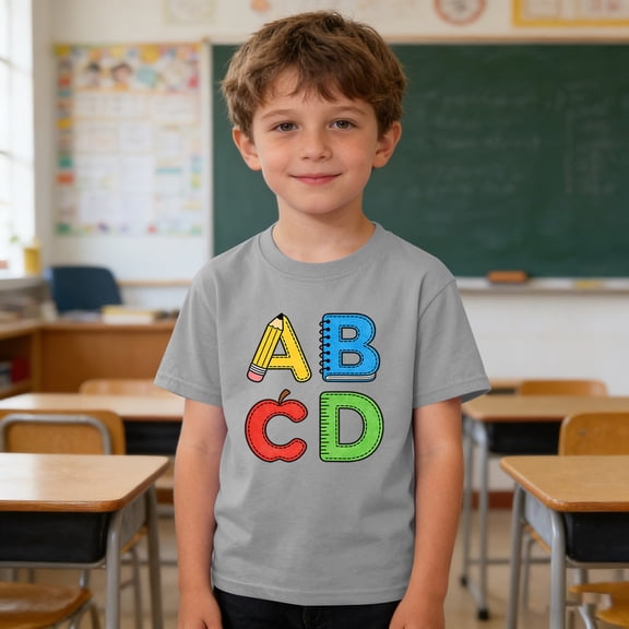 JOANKDMI Graphic T Shirts Girls 5-6 Short Sleeve Casual Tees Cute Alphabet Print Summer Tops Toddler Back to School Clothes Everyday Wear Basic Lightweight Playwear