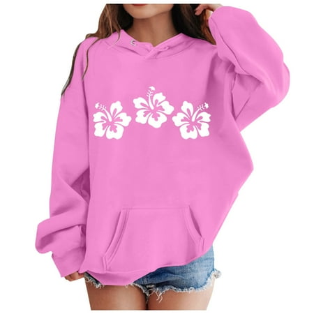 

Children Hoodies for Girls Letter Print Pullover Hoodie Comfy Sweatshirt with Pocket Workwear Hoodie Preppy Clothes Teen Girl 3-4 Years