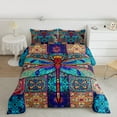 thumbnail image 2 of Manfei Boho bohemian Flower Queen Comforter Set,Glass Dragonfly Bedding Sets,Retro Exotic Floral Bedding Comforter Set For Men Women,Super Cozy Room Decor Reversible,3pcs, 2 of 8