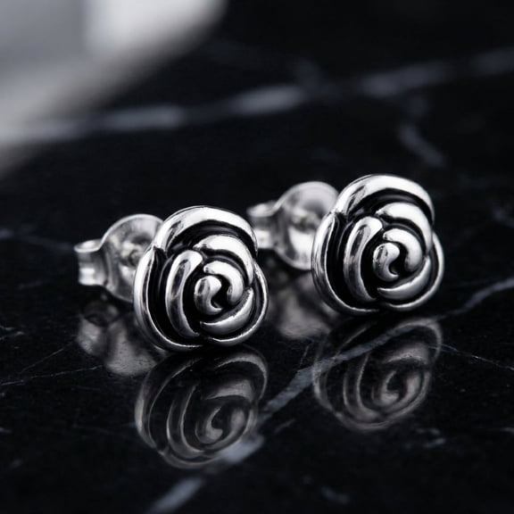 SilverCloseOut Sterling Silver Rose Flower Stud Earrings