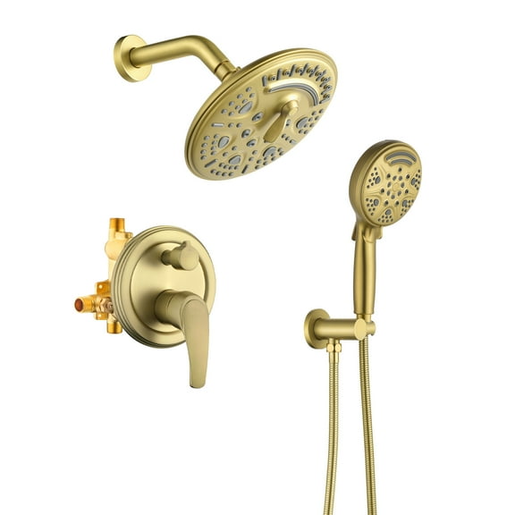 Cobbe 8-Inch Rain Shower Head Combo Kit with 6 Modes Shower Head and 9 Modes Handheld Shower Single Handle with 59-Inch Hose Brushed Gold