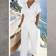 thumbnail image 2 of Two Piece Outfit for Women Wrap V Neck Short Sleeve Top and Cropped Harem Pants Casual Workwear Office Tracksuit with Pockets White XL, 2 of 4