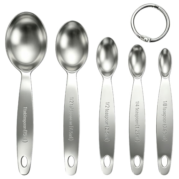 Hima Shilajatun Measuring Spoons Set, 5-Piece Stainless Steel Narrow Oval Spoons for Spice Jars, 1/8 Tsp