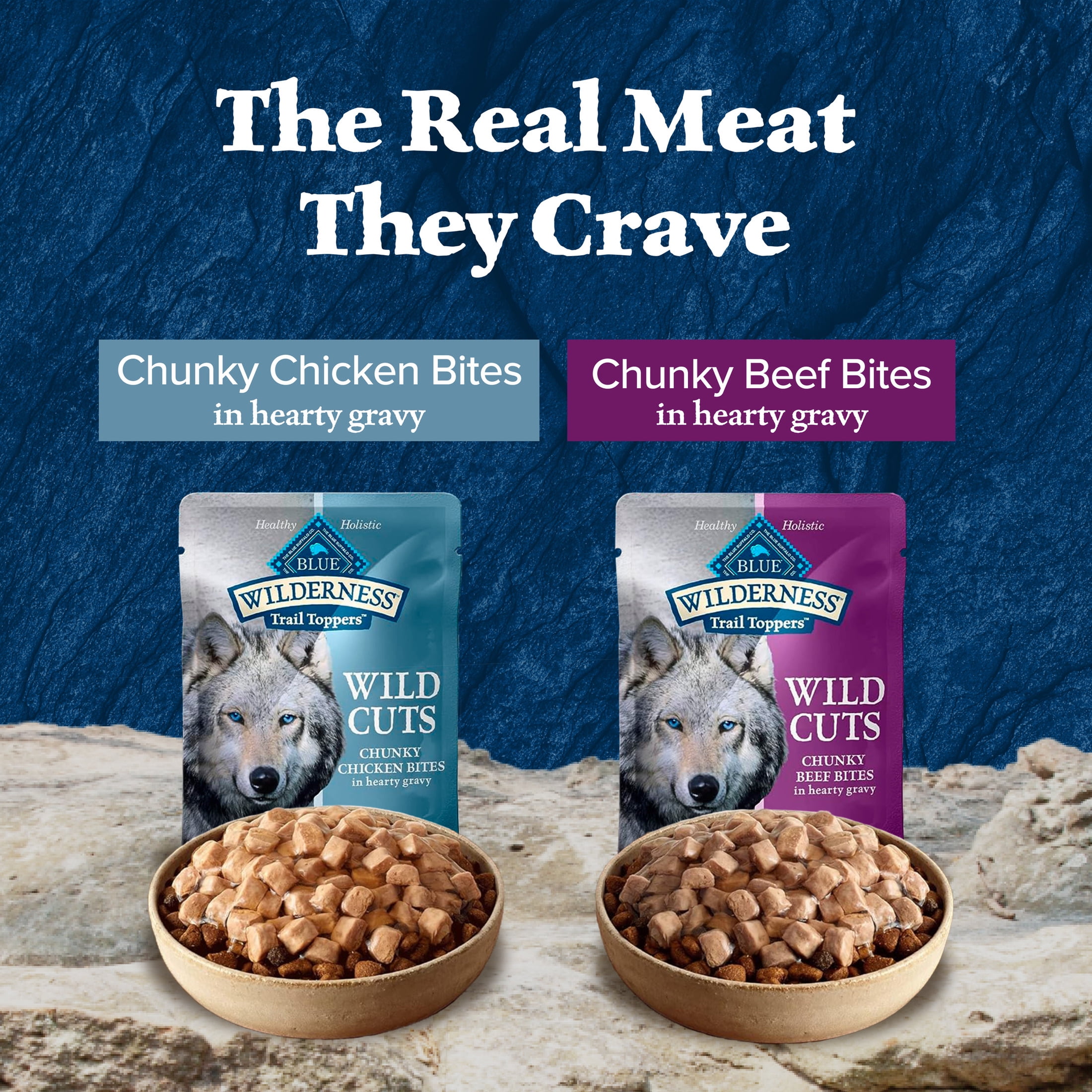 (4 pack) Blue Buffalo Wilderness Wild Cuts Wet Dog Food Toppers, Chicken & Beef, 3-oz. (12 Count)
