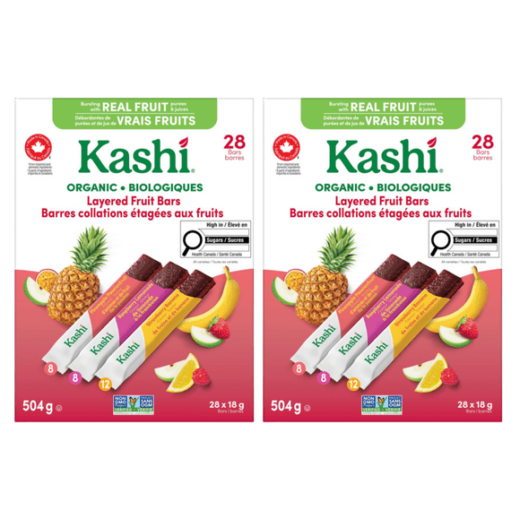 Kashi Barres Collation aux Fruits Biologiques Superposées, 28 X 18 g (Lot de 2), 56 Barres au Total