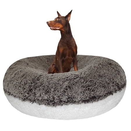 Bessie and Barnie Signature Midnight Frost / Snow White Luxury Shag Extra Plush Faux Fur Bagel Pet/ Dog Bed