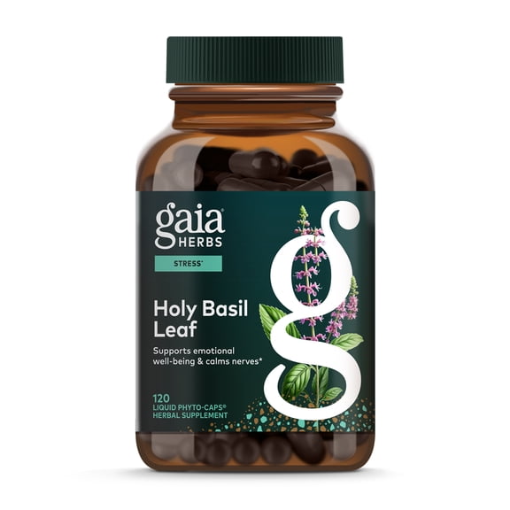Gaia Herbs Holy Basil Leaf - Traditionally Used to Support Stress Response - Adaptogenic Ayurvedic Herb* - 120 Vegan Liquid Phyto-Caps (60 Servings)