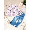 thumbnail image 3 of NZRVAWS 8T Little Girls Outfits Set 8T Girls Long Sleeve Butterfly Print Top Denim Pants Set White, 3 of 8