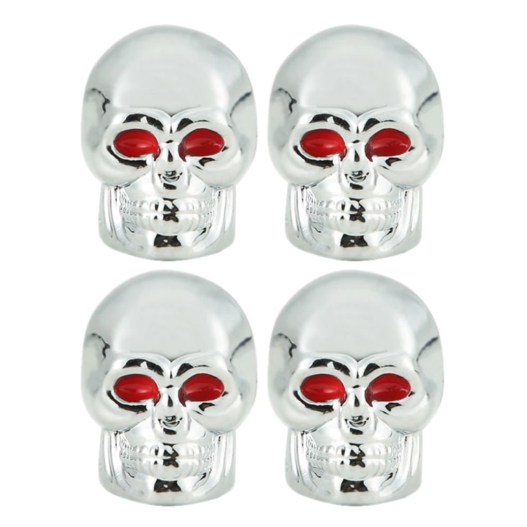 MEAJOO 4PC Skull Tire Valve Stem Caps - Silver, Dustproof, Universal Fit For Cars, Bikes & SUVs