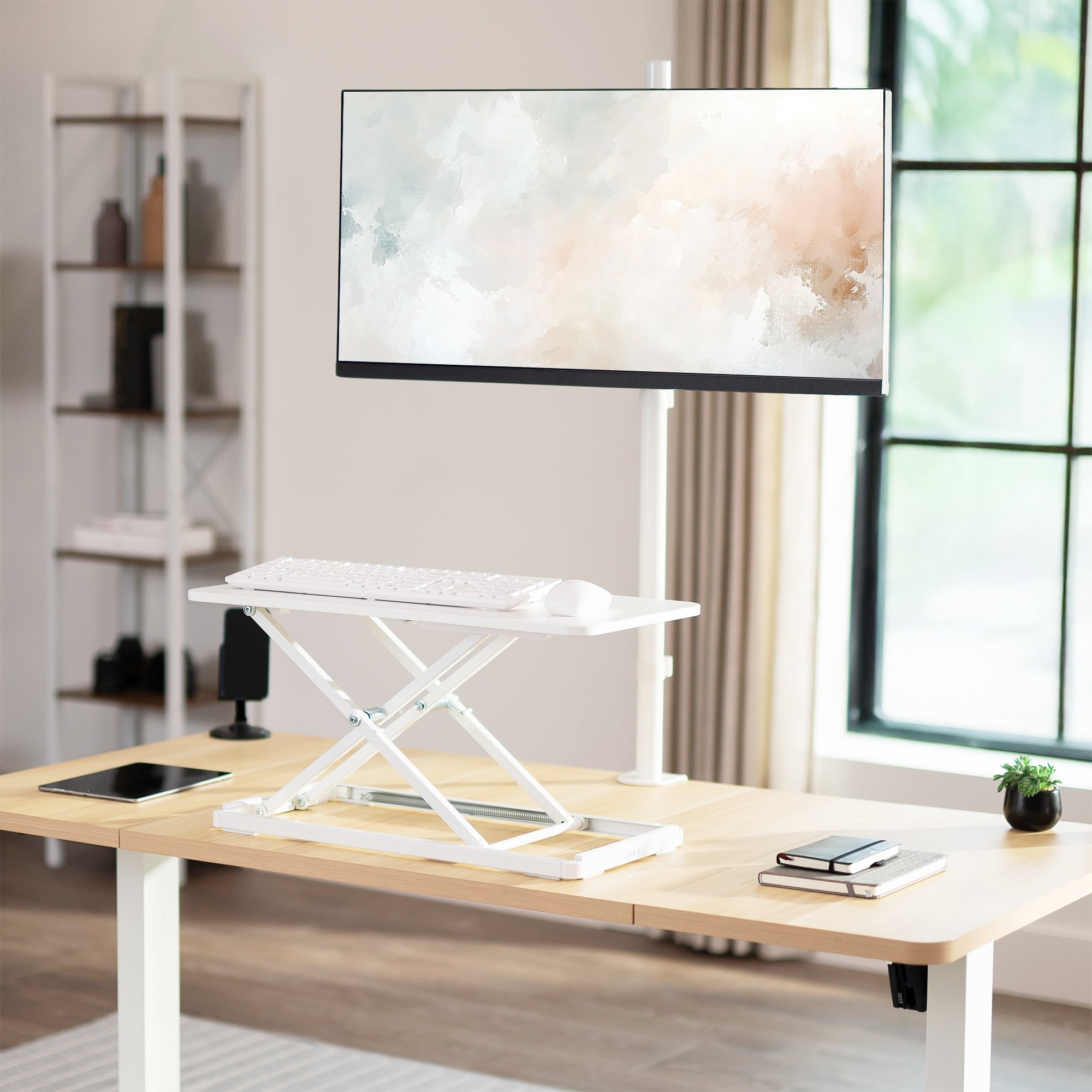 VIVO White 24" Single Top Ergonomic Scissors Lift Keyboard and Mouse Riser
