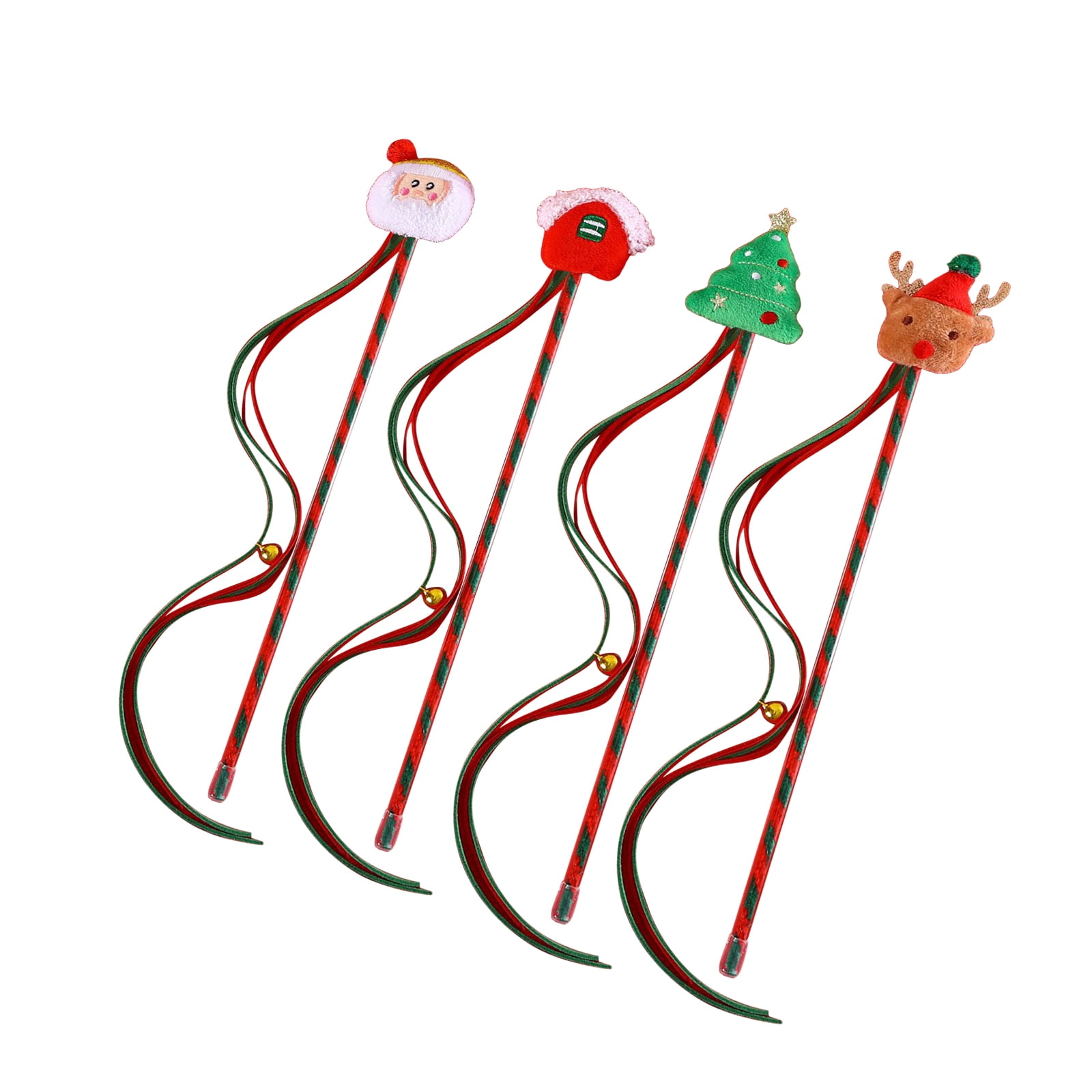 4pieces Cats Interactive Toy Cute Tassels Wand Christmas Themed Colorful Cats Playing Teaser Toy Chaseing Toy