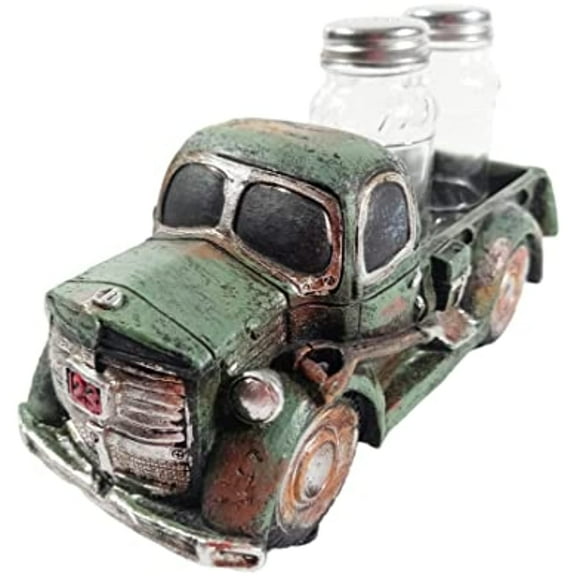 Urbalabs Western Rusty Red Truck or Farmer Green Salt and Pepper Shaker Caddy Farmhouse Dinner Table Kitchen Ranch Decorations Rustic Cowboy Decor Hand Painted (Farmer Green)