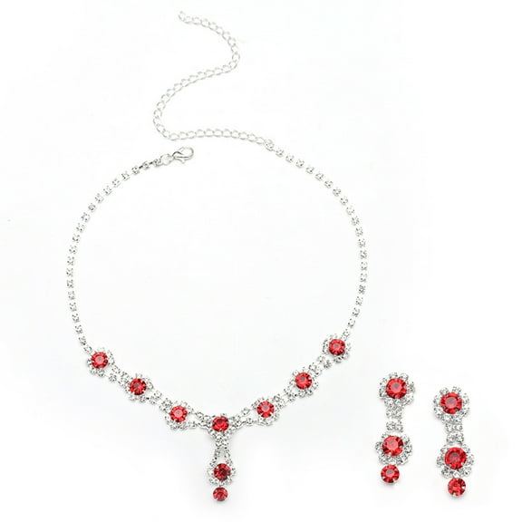 AYYUFE 3 Sets Women Jewelry Set Temperament Shining Sparkling Adjustable Chain Decorative Wedding Gift Rhinestone Pendant Necklace Earring Set Bridal Jewelry Accessory,Red