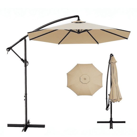 GVDV 10ft Offset Patio Umbrella, Cantilever Outdoor Umbrella with UPF 50  Waterproof for Garden, Deck, Pool, Backyard, Beige