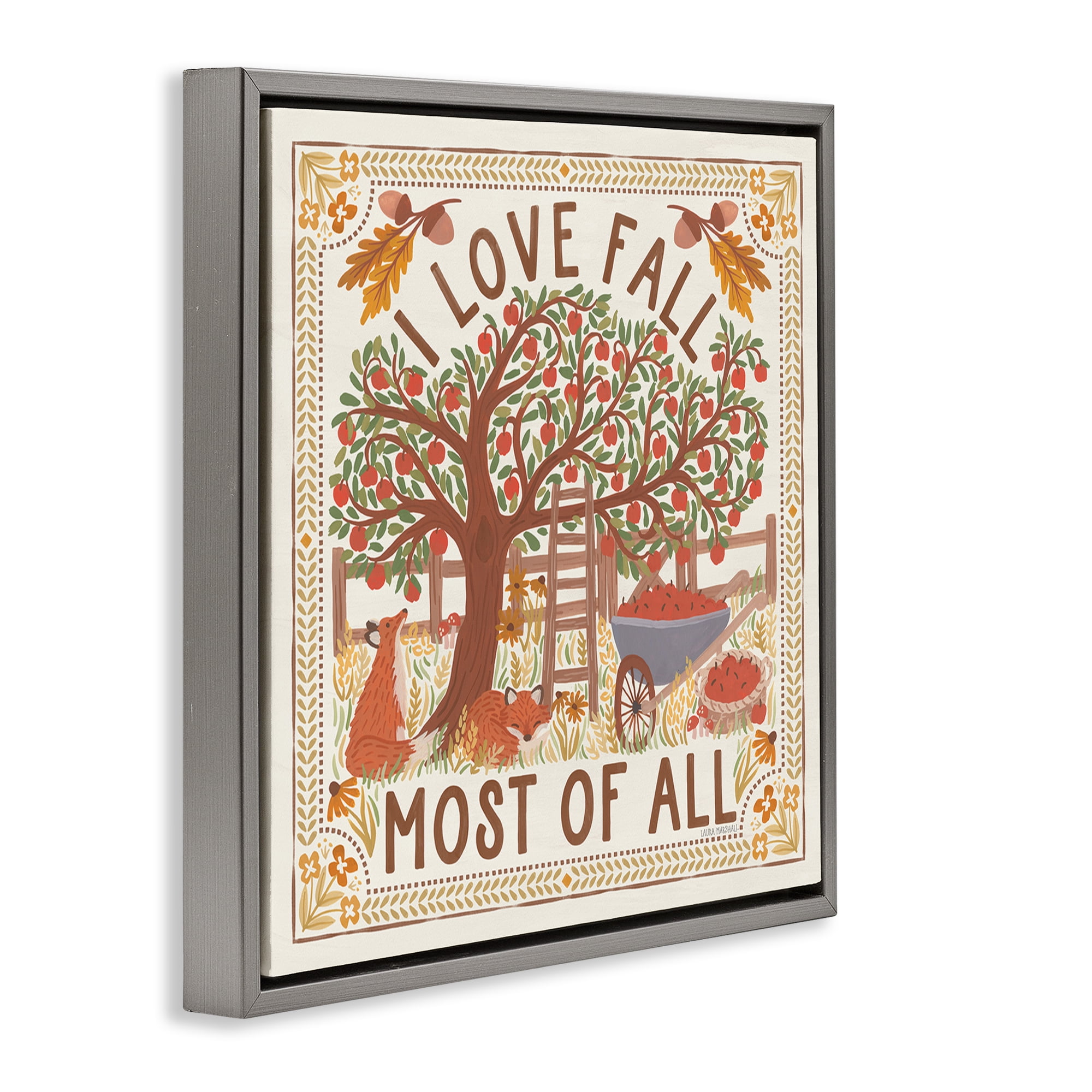 Stupell Industries Love Fall Scenery Landscape Painting Gray Floater Framed Art Print Wall Art, 25 x 25
