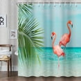 thumbnail image 2 of Beach Shower Curtain with Flamingo, Blue Teal Sea Pink Flamingo Bath Curtain Tropical Theme Nautical Ocean Shower Curtain Set with Hooks 69X70in…, 2 of 3
