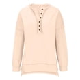 thumbnail image 5 of Fiaer,Button up Sweatshirt for Women Plus Size Long Sleeve Loose Henley Neck Pullover Loose Fit Seam Irregular Hem No Hooded Hoodies Beige M, 5 of 5