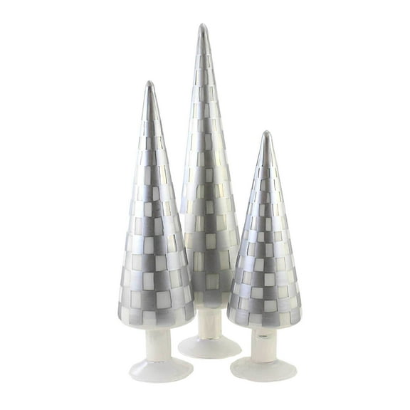 Cody Foster 18.25In Gray Trees Set/3, Glass, Checkered Glass Tree Cd1624gy