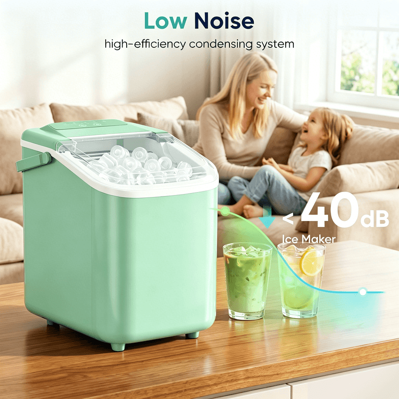 Portable Countertop Ice Maker with Handle, Self-Cleaning Bullet Ice Maker, 9 Ice Cubes Ready in 6 Minutes, 26lbs/24H, Eco-Friendly with Ice Scoop & Basket for Home, Office, Bar, Party, RV (Green)