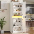 thumbnail image 2 of 71" Tall Kitchen Pantry, Pantry Storage Cabinet with High Gloss Doors, Modern Buffet Hutch Cabinet with Led Light and Adjustable Shelves for Dining Room, Living Room, White, 2 of 9