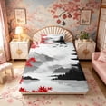 thumbnail image 4 of Manfei Minimal Fuji Twin Sheet Sets for Home, Maple Pagoda Bedding for Office, Black Red White 3-Piece, 1 Flat Sheet, 1 Fitted Sheet and 1 Pillowcase, 4 of 6