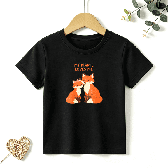 Girls Graphic Tees Fox My Mamie Loves Me Kids T Shirt Grandparents 100% Cotton Short Sleeve Soft Tops 4-13Y