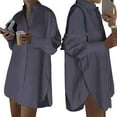 thumbnail image 3 of Women'S Casual Shirt Dress Collar V Neck Button Down Loose Long Sleeve Mini Dresses Grey L, 3 of 7