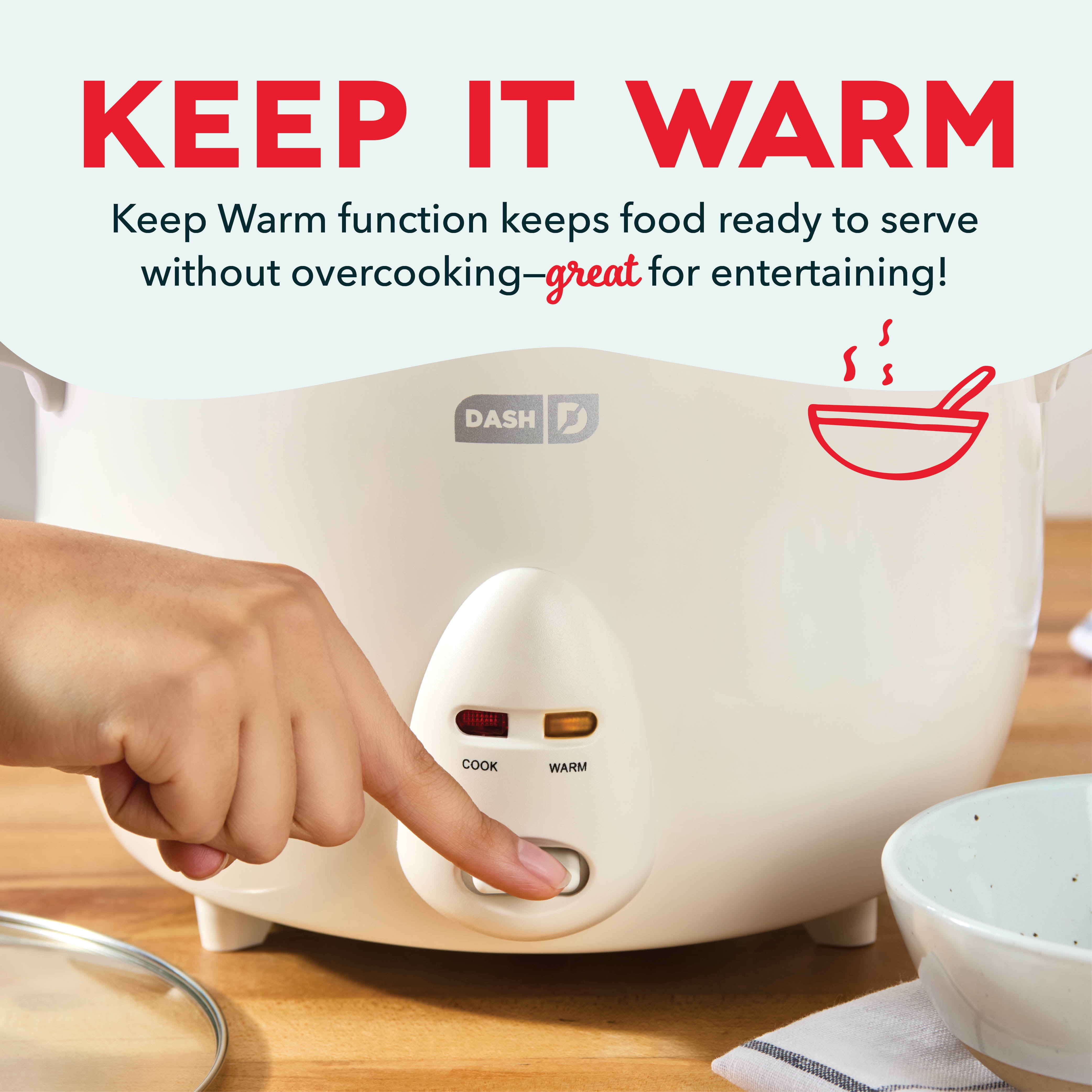 Dash Family Size Rice Cooker, 20 Cups, One-Touch Cooking, Cream