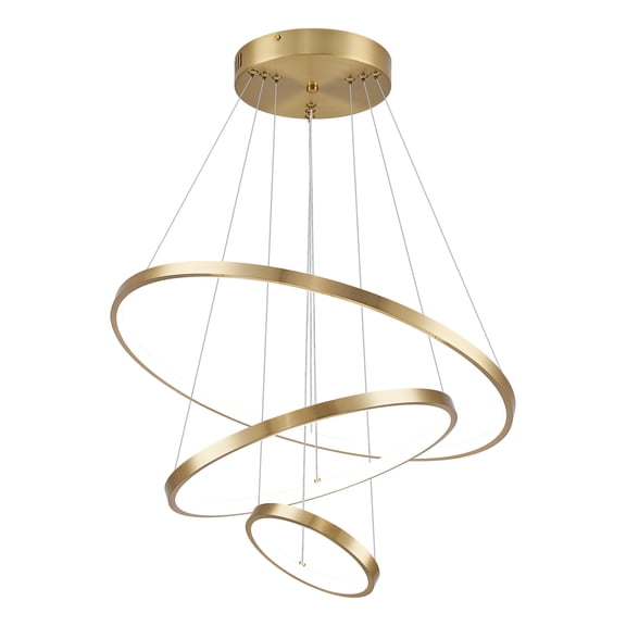 3 Rings LED Chandeliers Modern 24" Circular Gold Chandelier Dimmable Remote Control Pendant Light Fixture for Kicthen Island Dining Room Living Room