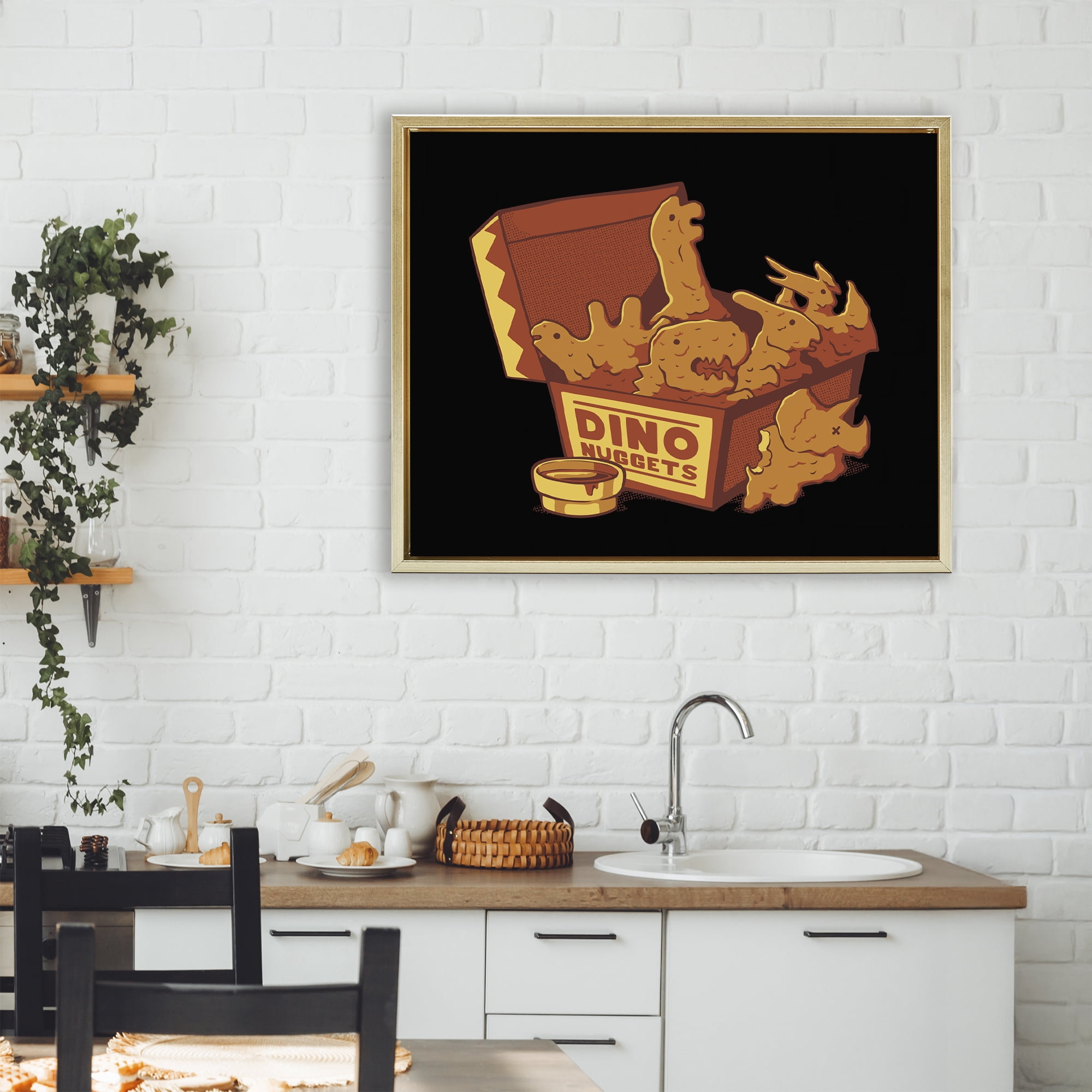 Stupell Industries Dino Nuggets with Sauce Gold Framed Floater Canvas Wall Art, design by Tobe Fonseca