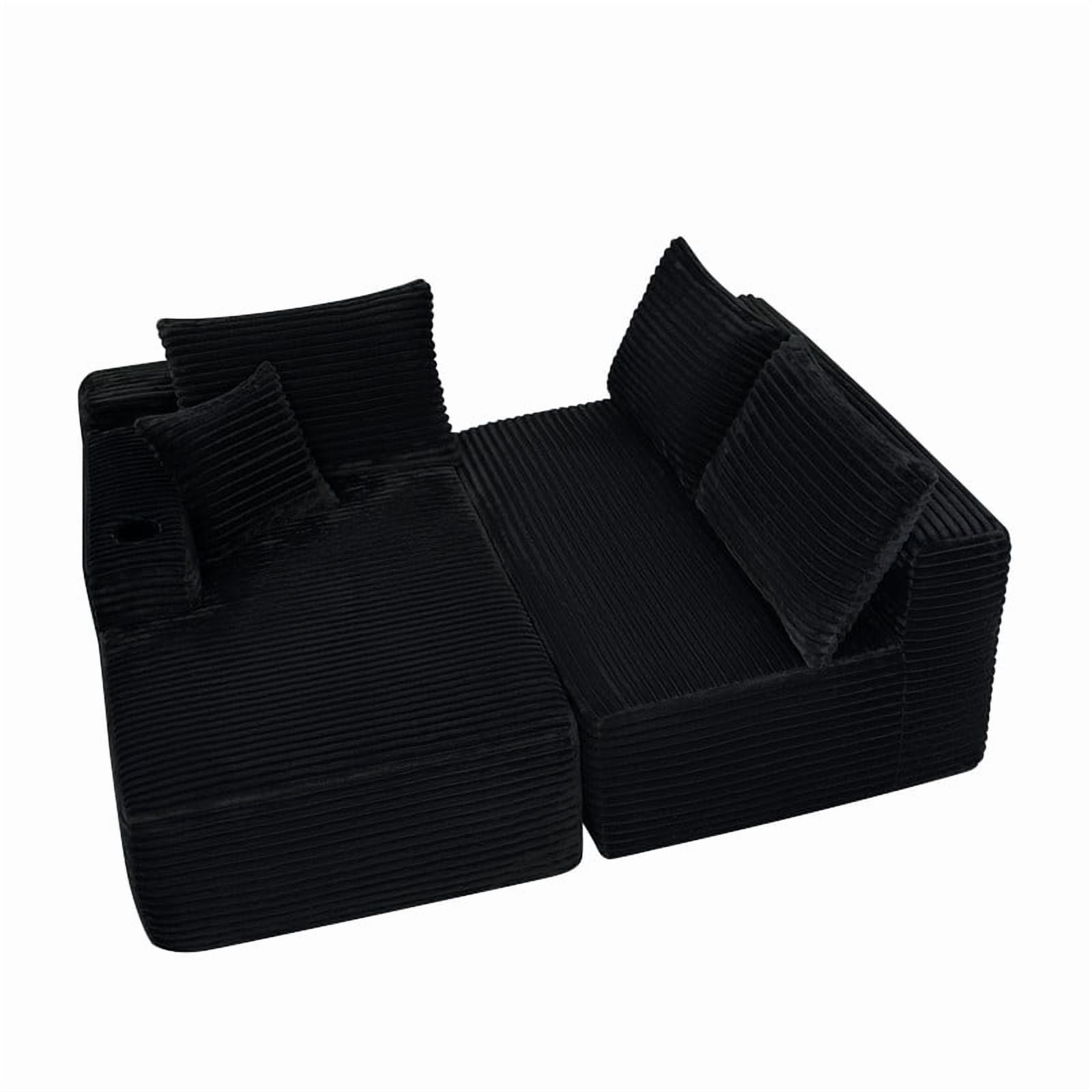 2-Piece No Assembly Need Sectional Sofa Set, Boneless Couch with Chaise Lounge, Modular Upholstered Sofa with Cup Holder