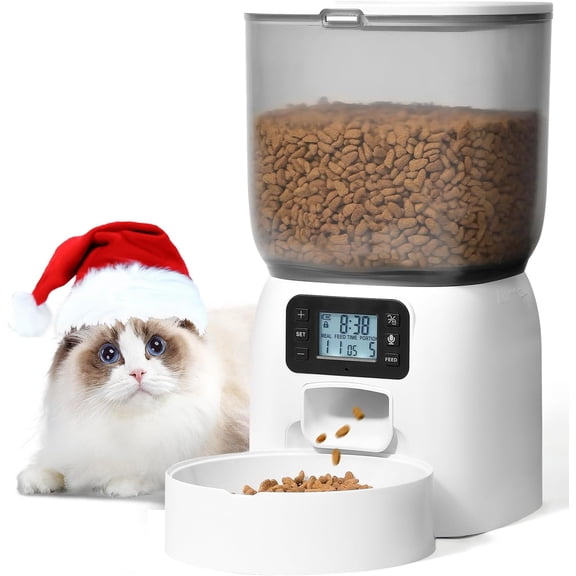 Automatic Cat Feeder, 3L Cat Food Dispenser with 10s Voice Recorder, Pet Feeder up to 8 Meals per Day, Timed Dog Feeder (White-Basic)