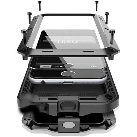 YJJSKEJI Compatiable with iPhone 15 Case,360 Full Body Protective Cover Heavy Duty Shockproof Tough Armour Aluminum Alloy Metal Case with Silicone Built-in Screen Protector - Black