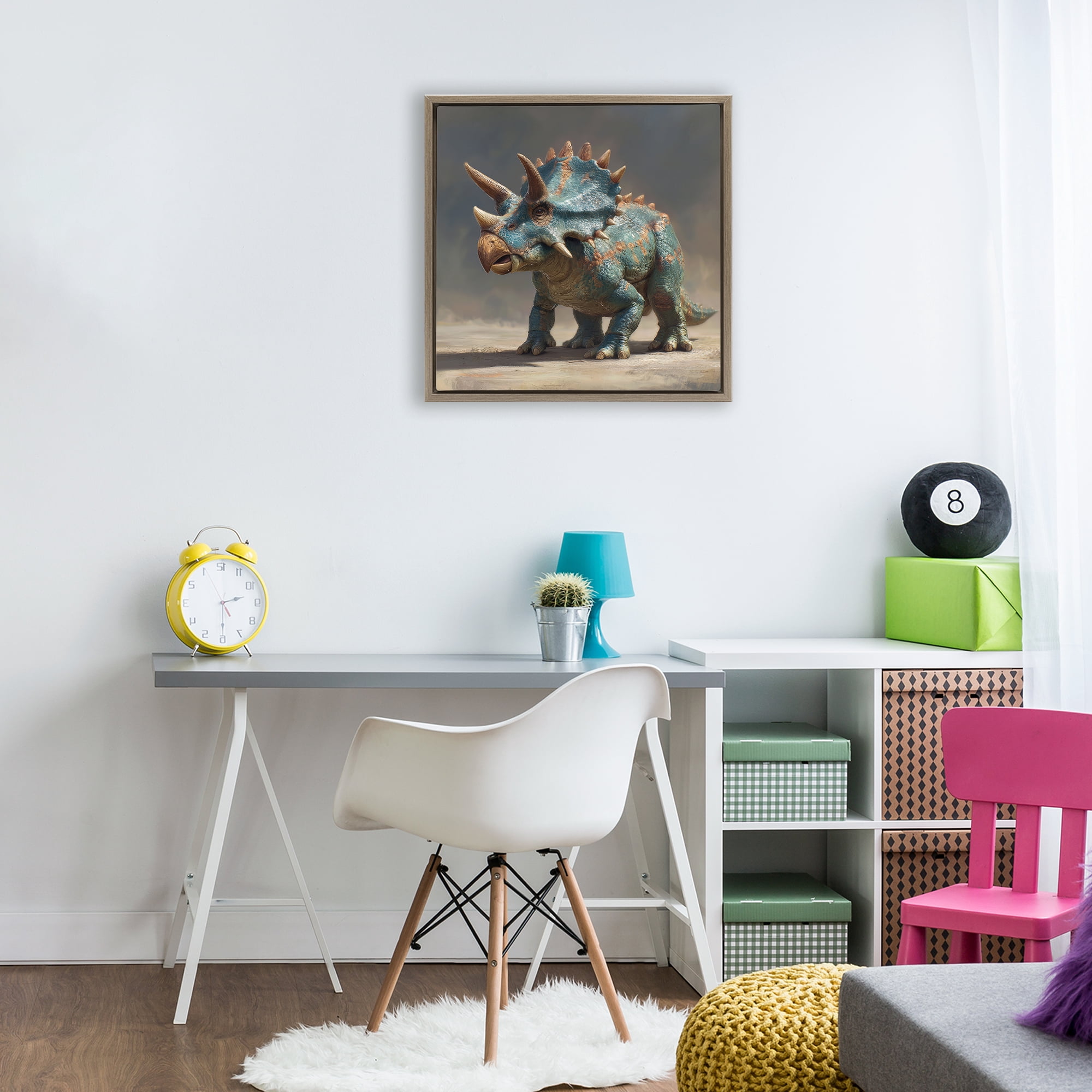 Stupell Industries Horned Triceratops at Sunrise Brown Framed Floater Canvas Wall Art, design by Wumples