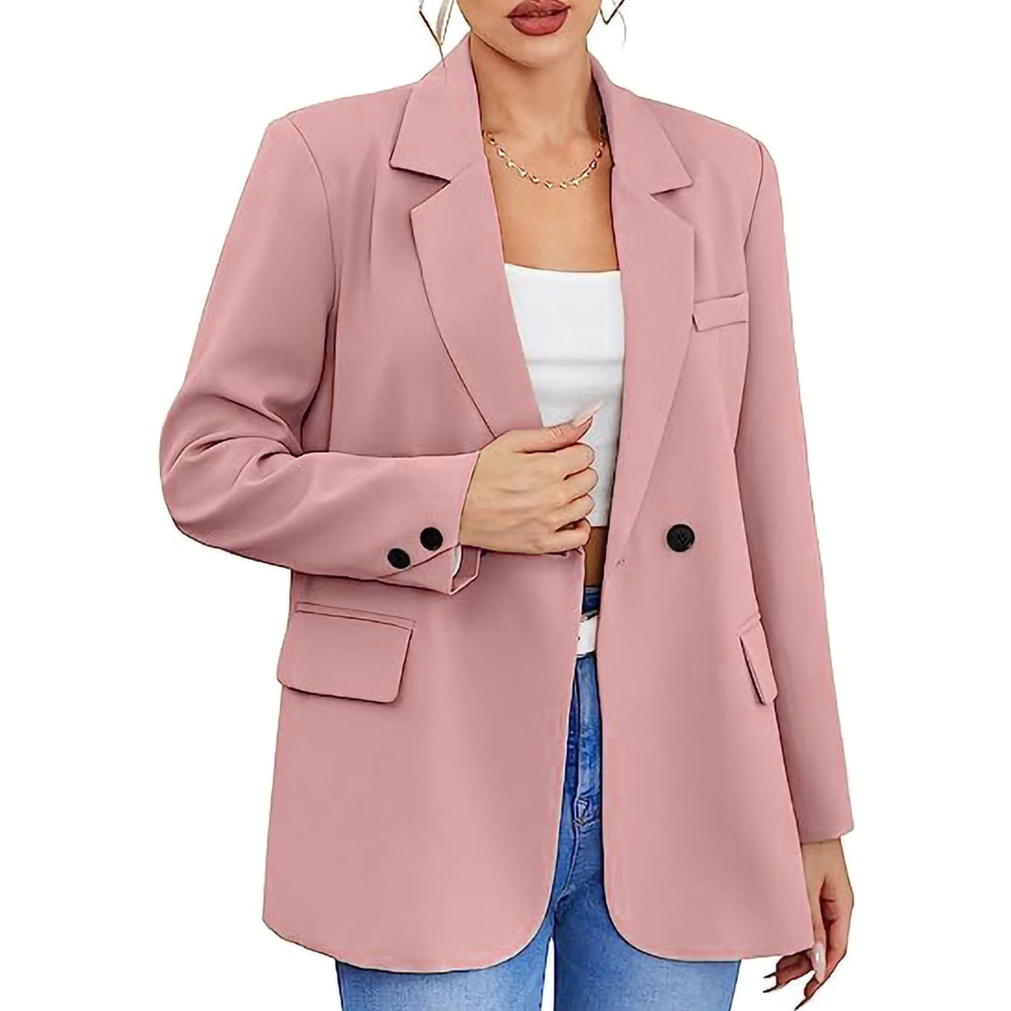 Bellella Women Business Jackets Lapel Neck Blazers Long Sleeve Cardigan Jacket Single breasted OL Outwear Ladies Coat Pink 4XL