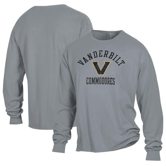 Men's Comfort Wash  Gray Vanderbilt Commodores Arch Over Logo Long Sleeve T-Shirt