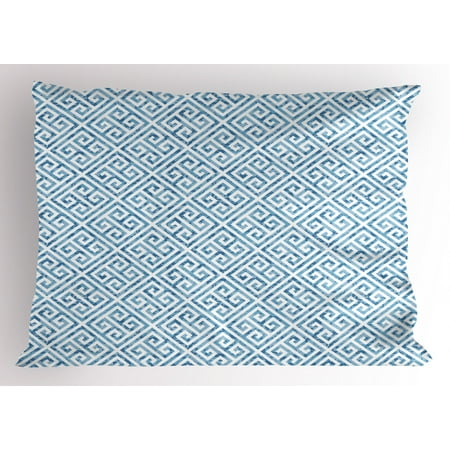 Greek Key Pillow Sham Tile Mosaic Pattern In Blue And White With