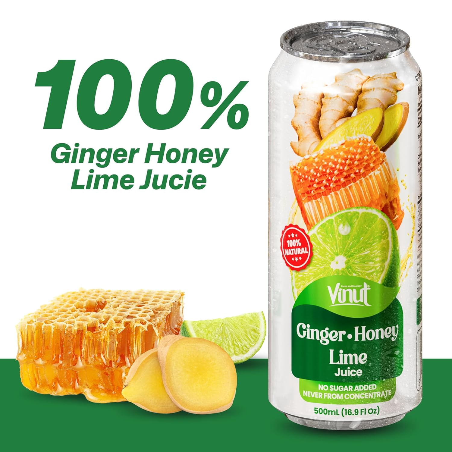 VINUT 16.9 fl oz 100% Natural Ginger, Honey, Lime Juice drink – Not from Concentrate