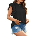 thumbnail image 4 of Youyipin Womens Tops Ruffle Short Sleeve Cute Crew Neck Bacis T Shirts Casual Blouses Summer Tops For Women, 4 of 8