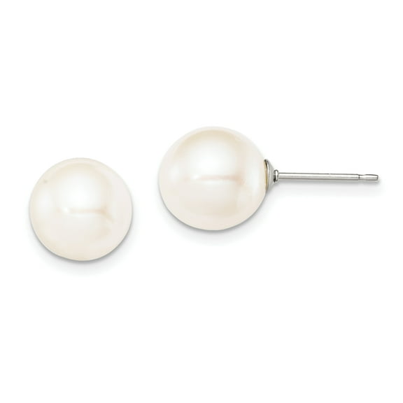 Primal Silver Sterling Silver Rhodium-plated 9-10mm White Freshwater Cultured Round Pearl Stud Earrings