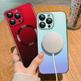 thumbnail image 3 of Case for iPhone 12 Pro Compatible with MagSafe Gradient Cover Camera Lens Protection Slim Shockproof Soft TPU Bumper Glass Back Phone Case for Women Men-Red, 3 of 12
