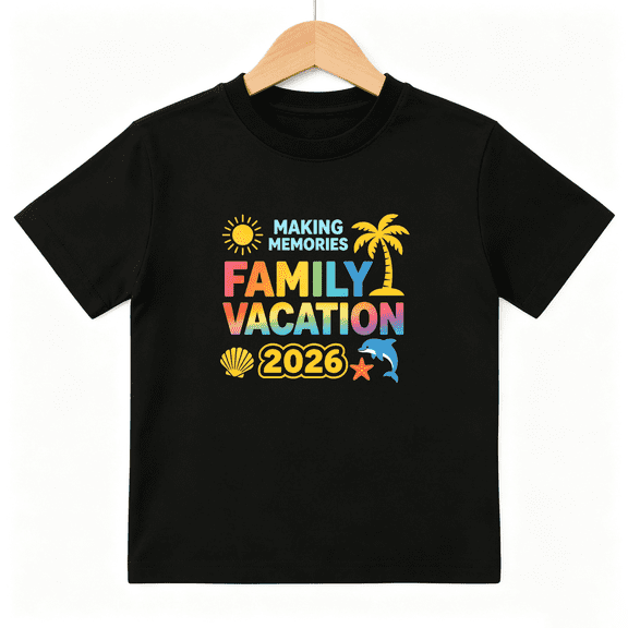 Family Vacation 2026 Boys Graphic Tee, Beach Summer Trip 100% Cotton Kids Short Sleeve T-Shirt