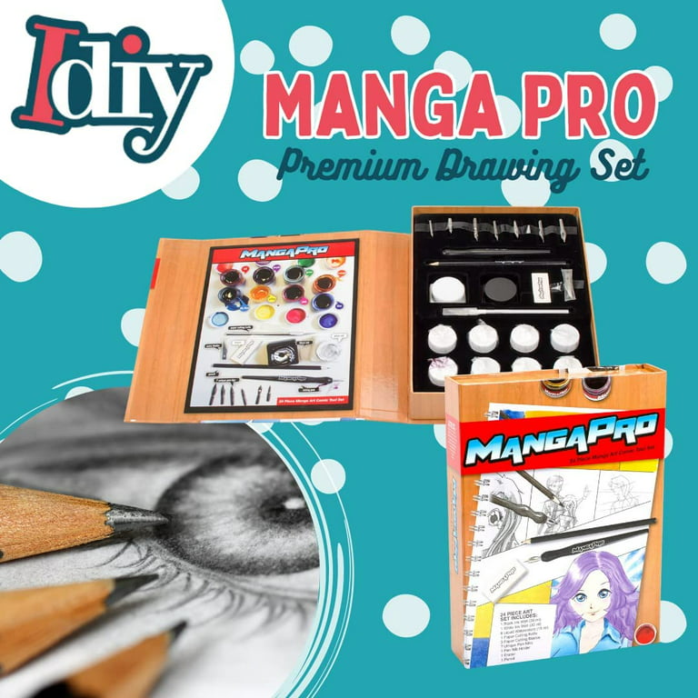 Premium Art Drawing Set - 24 pc Manga Animae Animation Sketch and Comic  Cartoon Tools Kit w Ink, Watercolors, Knives, Pen, Nibs, Eraser, and Pencils  - For Beginners or Experts Illustration 